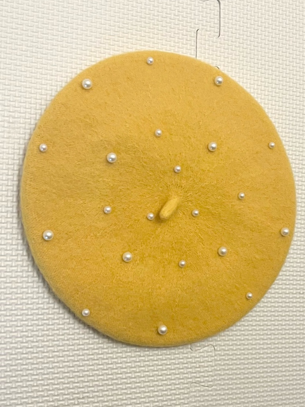 Wool Beret Mustard Yellow Pearl Embellished OS